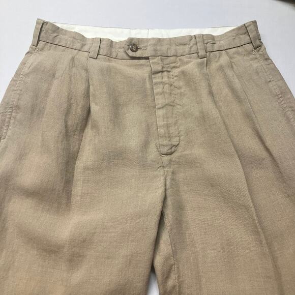 Jos A Banks Travelers Collection 100% Linen Pleated Cuffed Trouser Pants 35x30 - Picture 3 of 11